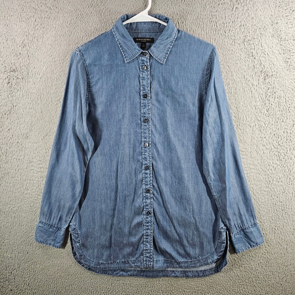 Banana‎ Republic Parker Blue Tencel Lyocell Chambray Button Down Shirt Womens S
